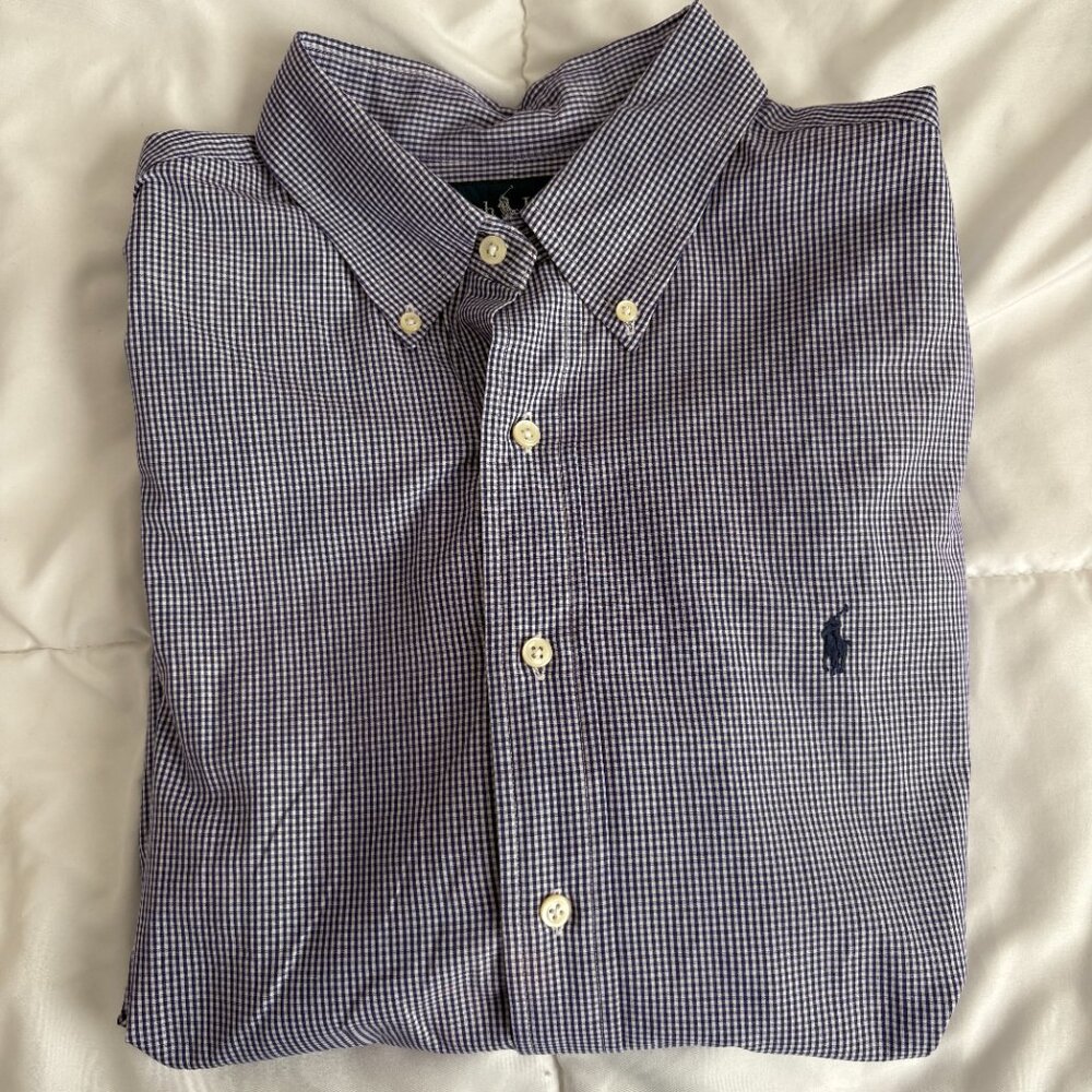 Polo Ralph Lauren Long-sleeve Button-down Purple Blue Pin Check Party 16.5 34/35